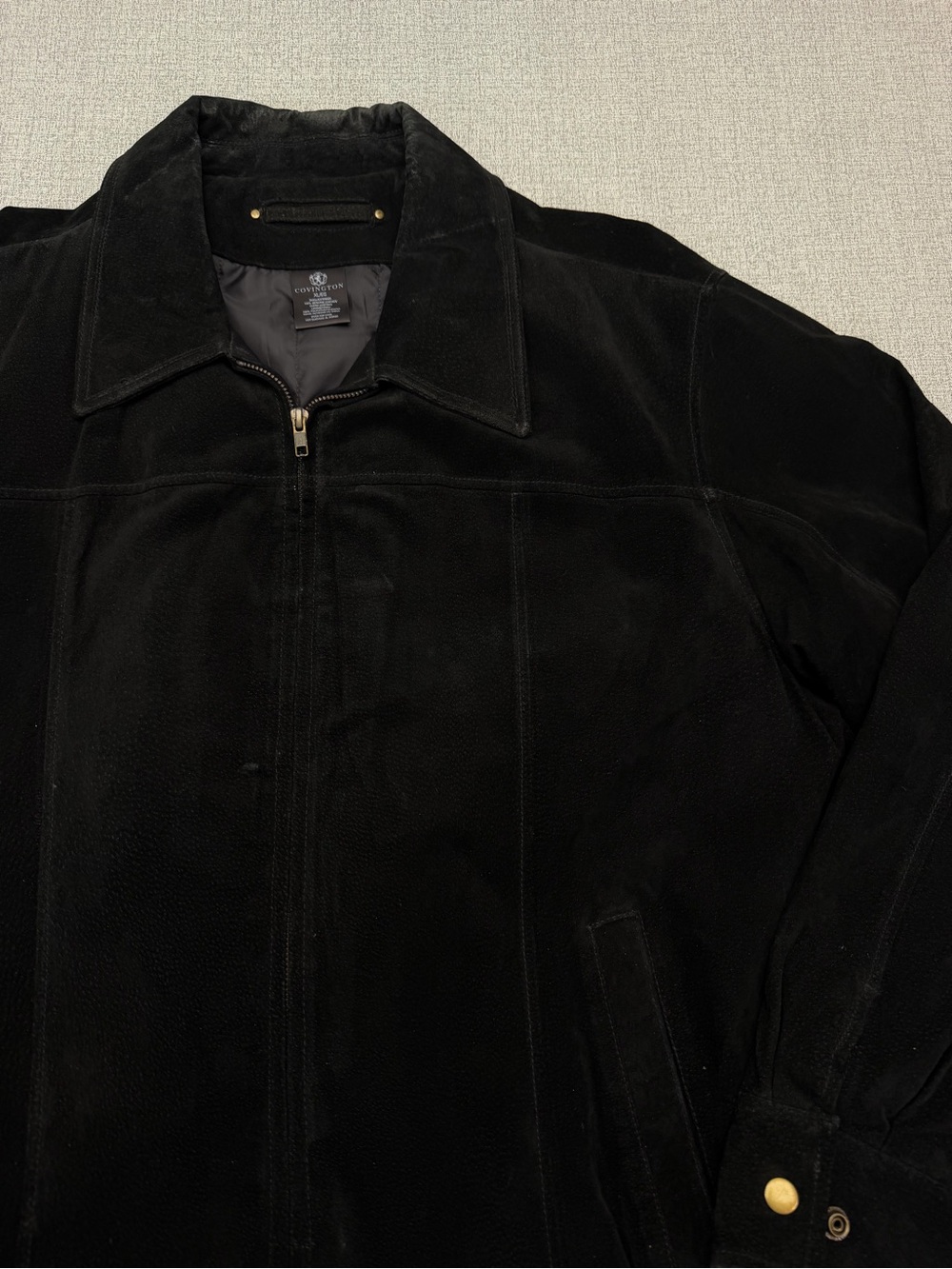Covington Men’s Black Genuine Suede Leather Bomber Jacket Full Zip Coat